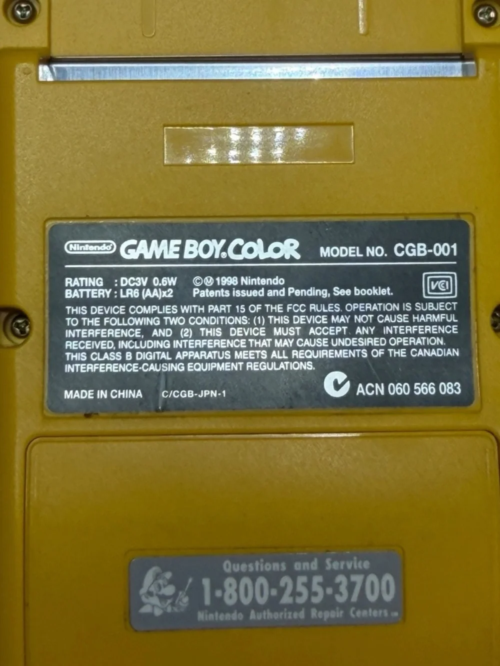 Vintage Yellow Game Boy Color with Carrying Case, Worm Light & Two Games